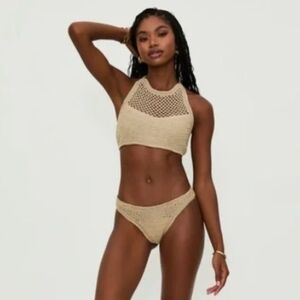 Beach Riot NWT 💞💯 Crochet SZ M Bikini Set Tan Bambi Top & Kaylyn Bottom